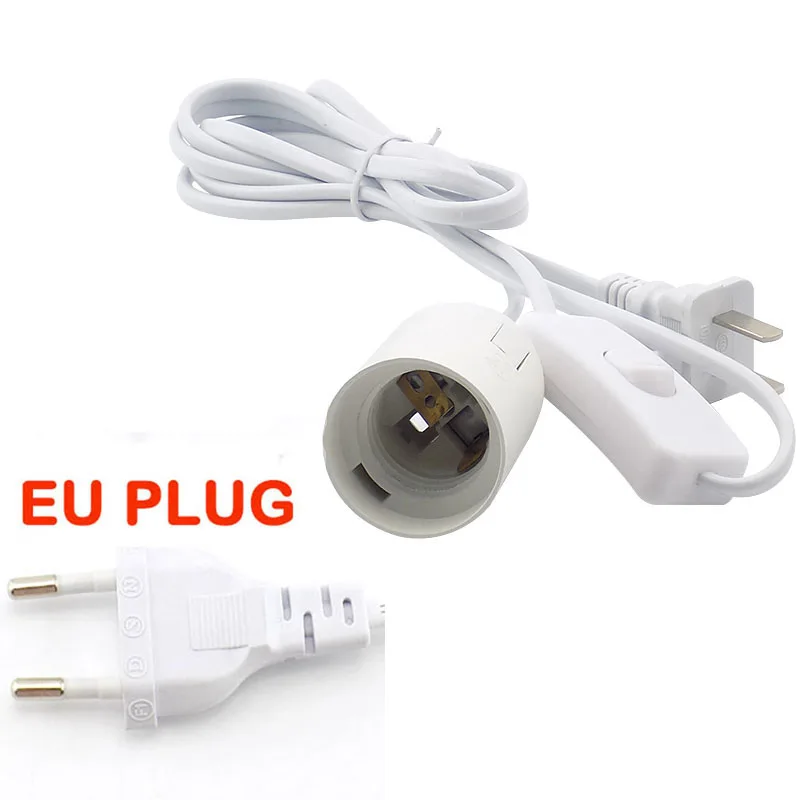 Cable de alimentación E27 para UE, EE. UU., Reino Unido, soporte para Base de bombilla, Cable de extensión, interruptor de lámpara led, convertidor