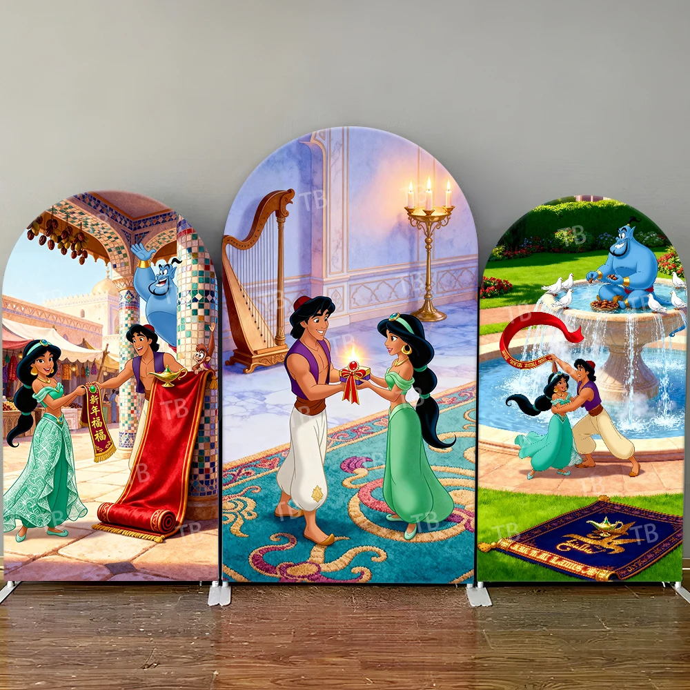 

Disney Aladdin & Jasmine Arch Backdrop Cover Elegant Romantic Photo Booth Props for Holiday Parties & Home Decoration