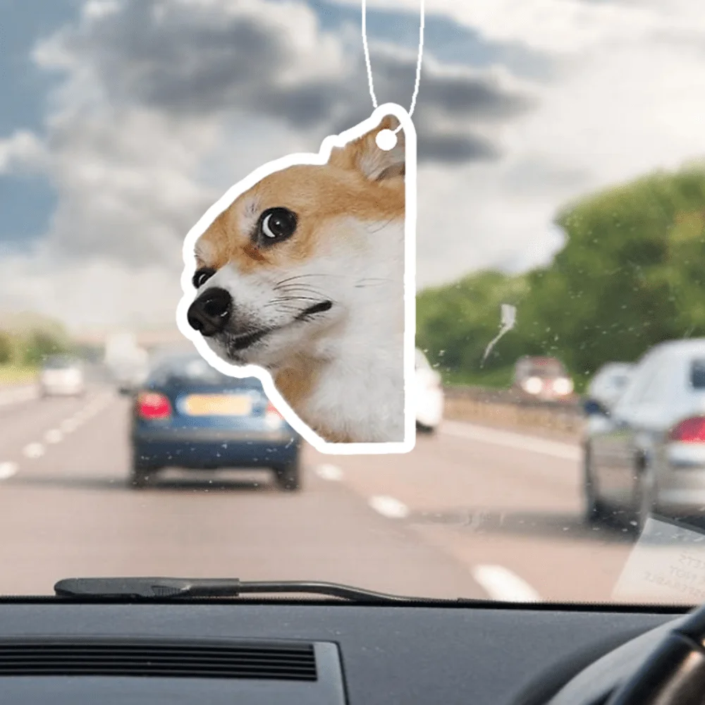 Lustiger Doge Meme-Auto-Duftaufhänger – Virales Hundegesicht, Spiegelentlüftung zum Aufhängen, anhaltender Duft