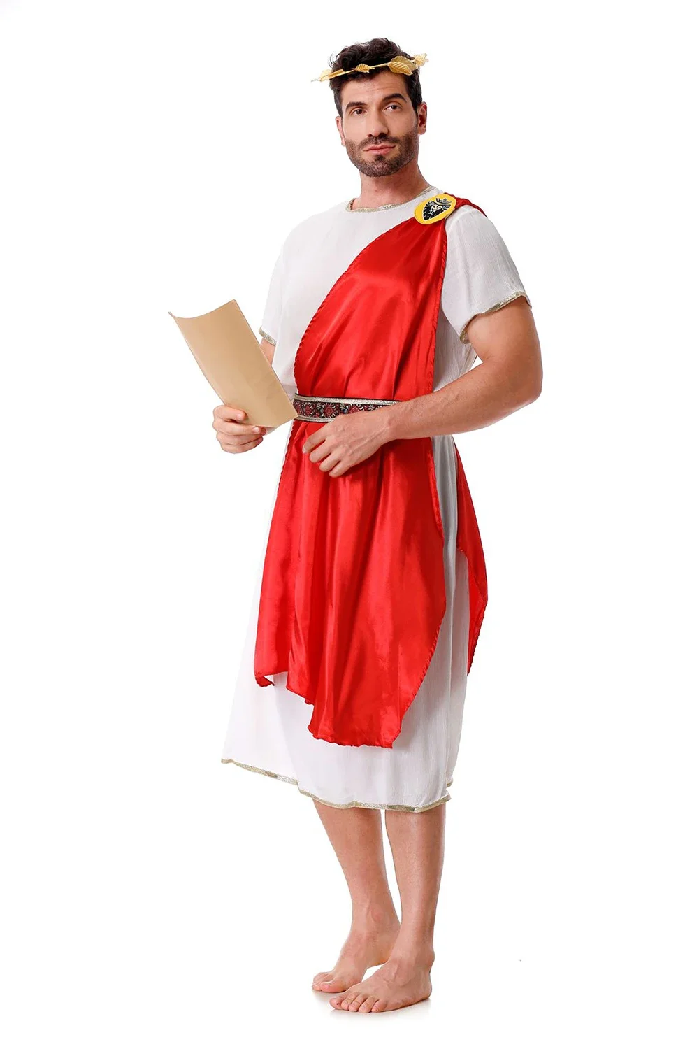 Halloween Antikes Griechisch-Römisches Königliches Aristokraten-Cosplay-Kostüm für Erwachsene, Antikes Ägyptisches Götterkleid mit Rotem Schal, Mittelalterliches Set – Detail 7