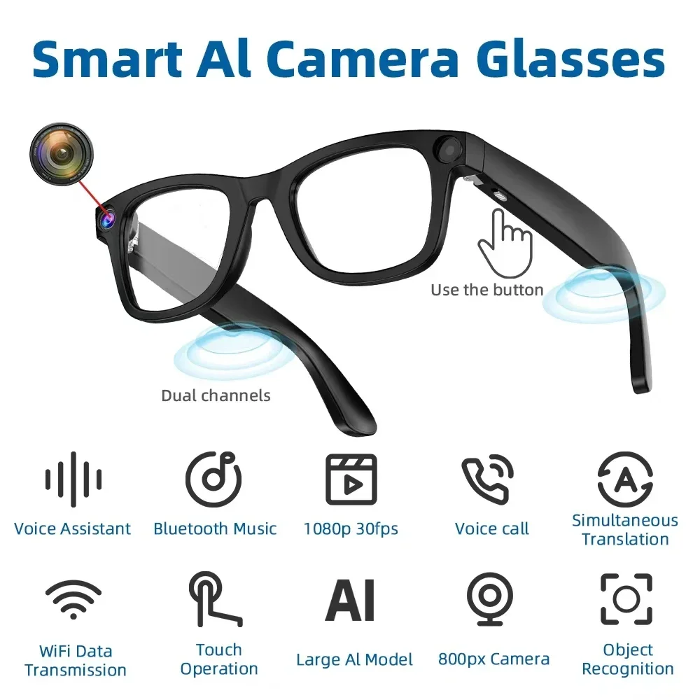 

New G300 AI Smart Glasses with 800W Camera Video Recording Languages Translation Sunglasses Bluetooth Call Music Play Men Women