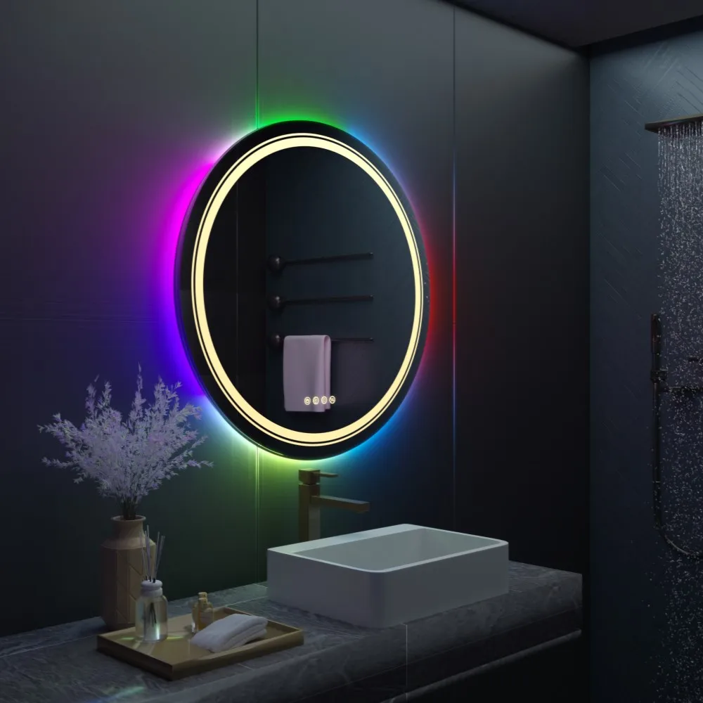 Smart Touch Screen RGB Backlight Bathroom Mirror Wall Mounted Mirror with LED Light in Bathroom