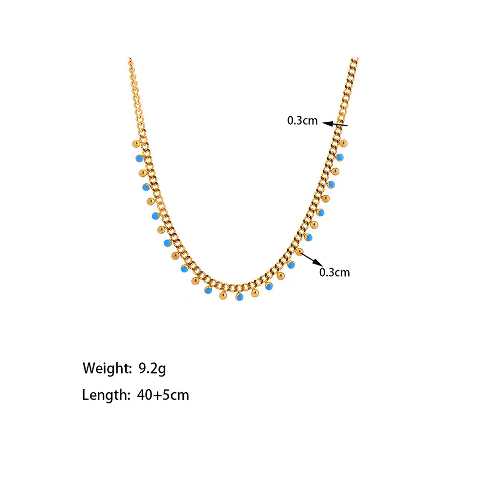 Monkton 18K Gold Plated Blue Enamel Bead Chain for Women Charm Bracelet Necklace Fashion Adjustable Titanium Steel Jewelry Set