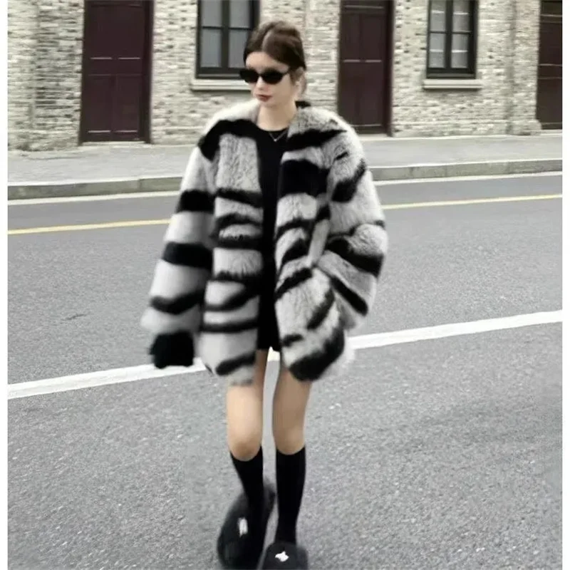 Zebra Patterned Faux Fur Retro Fur Coat For Women 2024 New Loose Korean Version For Young Niche Loose High-end Trendy Commuting