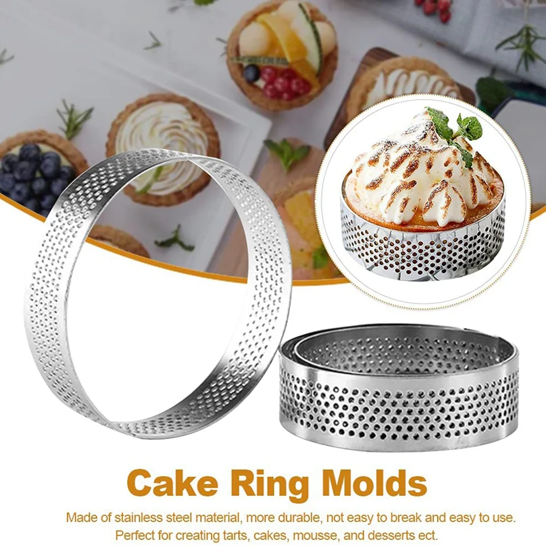 Cake Ring Mallen, 6 Stuks Rvs Poreuze Taart Ring, Geperforeerde Taart Taart Ring Mold, Cake Mousse Ring met Gaten 7cm