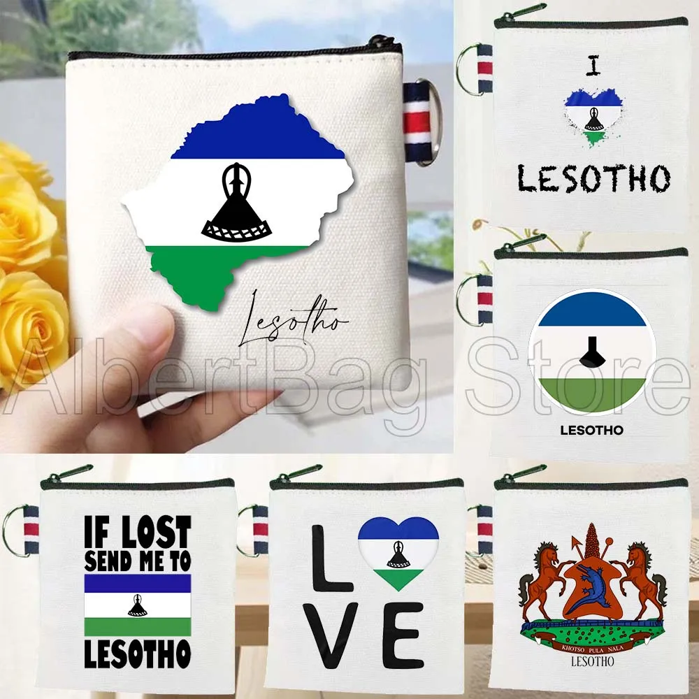 

Lesotho Country Map Flag Travel Cute Gifts Canvas Bags Key Coin Purse Small Square Cotton Bag Storage Card Wallets Holders Pouch
