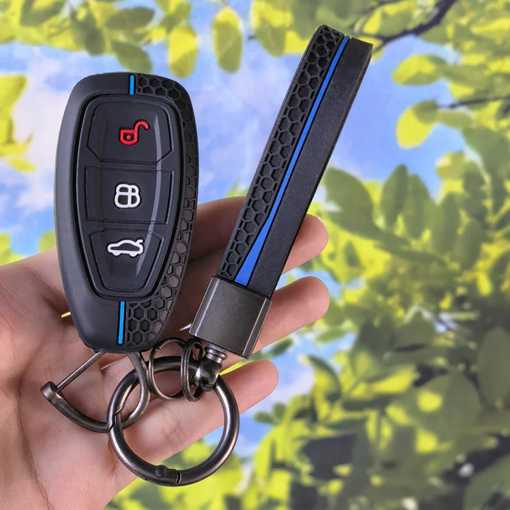 Textured Silicone Remote Key Case With Keychain for Ford ST‑Line Fiesta Focus Mondeo Ecosport Kuga Puma Edge Escape Fob Cover