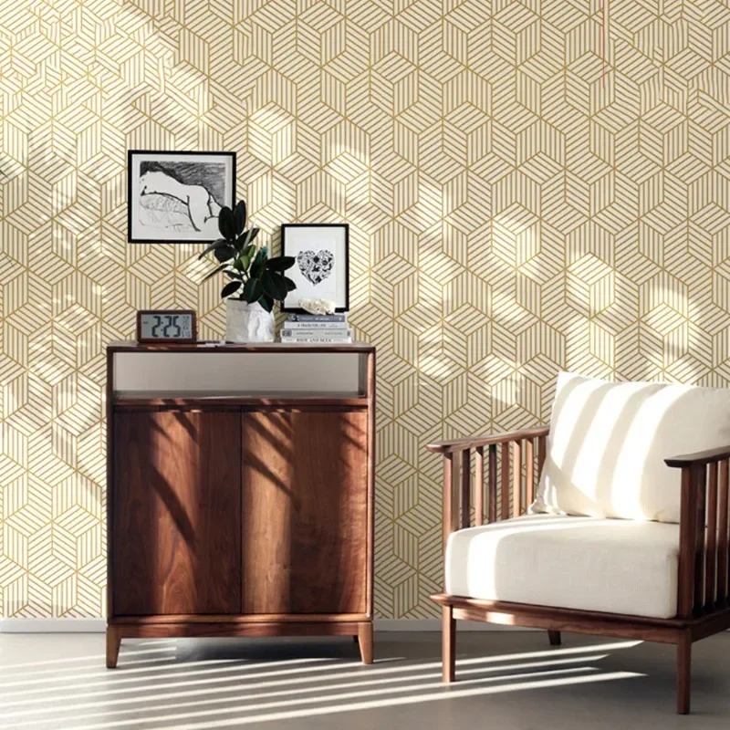 Golden Geometric Pattern Decor Wallpaper for Home Decor Vinyl Self Adhesive Waterproof Wall Stickers for Living Room Refurbish