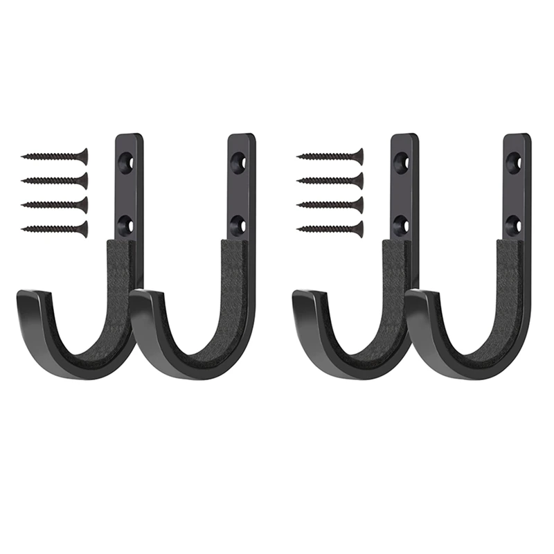 ABYN-4PCS Metal Wall-Mounted J Hook Tool Hook Storage Racks Are Suitable For Tool Houses And Homes Black