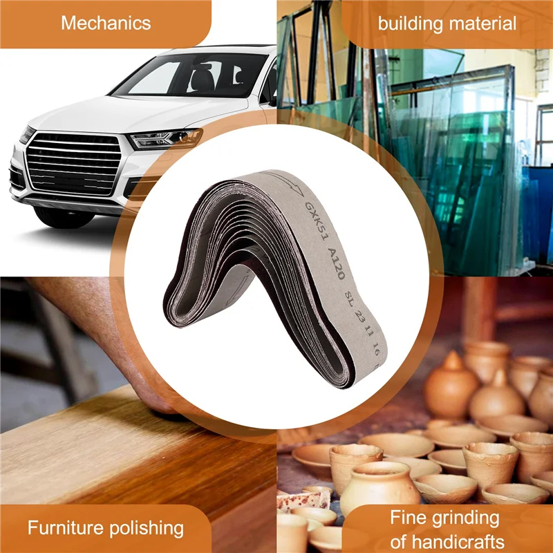 

B28C-10Pcs Sanding Belts For Grinding Polishing Mixed 60/ 120/ 150/ 240 Grit 50 X 686 Mm