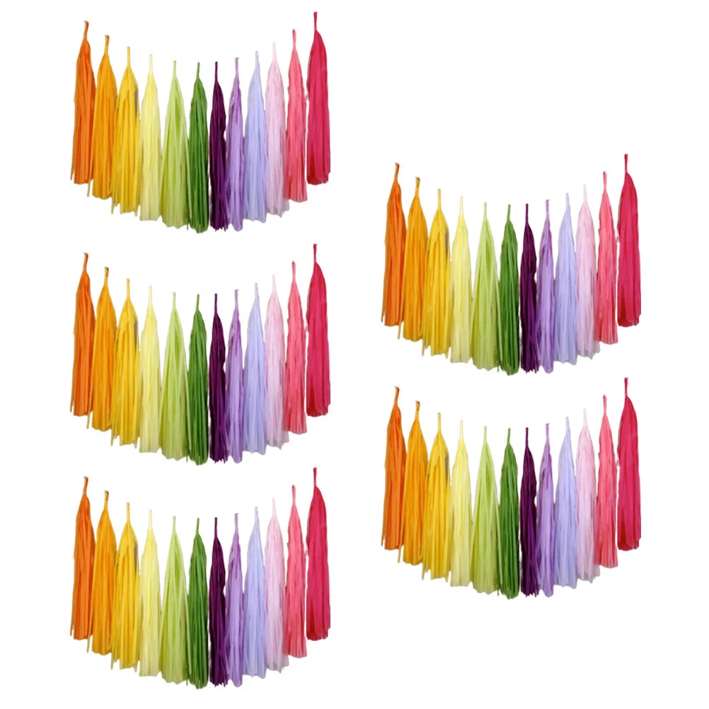 60PCS 12 Colors Party Tassel Banners DIY Tissue Papper Tassel Bunting Garlands Decor Party Supplies for Birthday Wedding Festiva