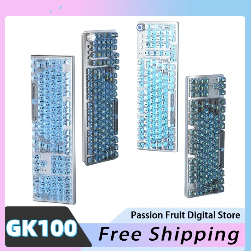 Gk100 Mechanical Keyboard, Rgb Lighting Effect, 99-key Arrangement, Adjustable Knob, Metal Panel, Transparent Wired Office Keybo