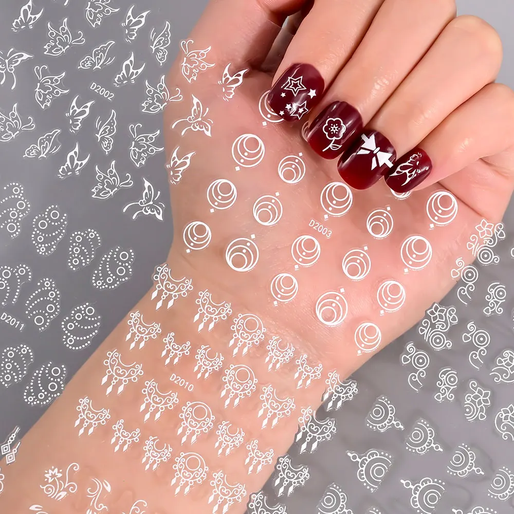 30Pcs Bronzing French Line Heart Nail Art Sticker 3D Star/flower/Leaf Adhesive Decals Butterfly Bow Laser DIY Manicure Sliders