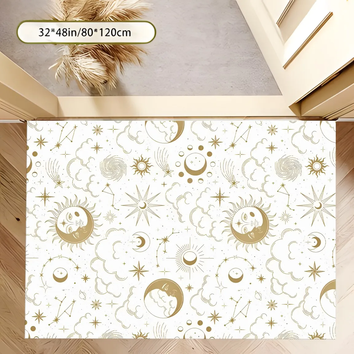 Sun Moon and Star Pattern Rug, Dreamy Light Luxury Carpet for Living Room Bedroom, Celestial Home Decor