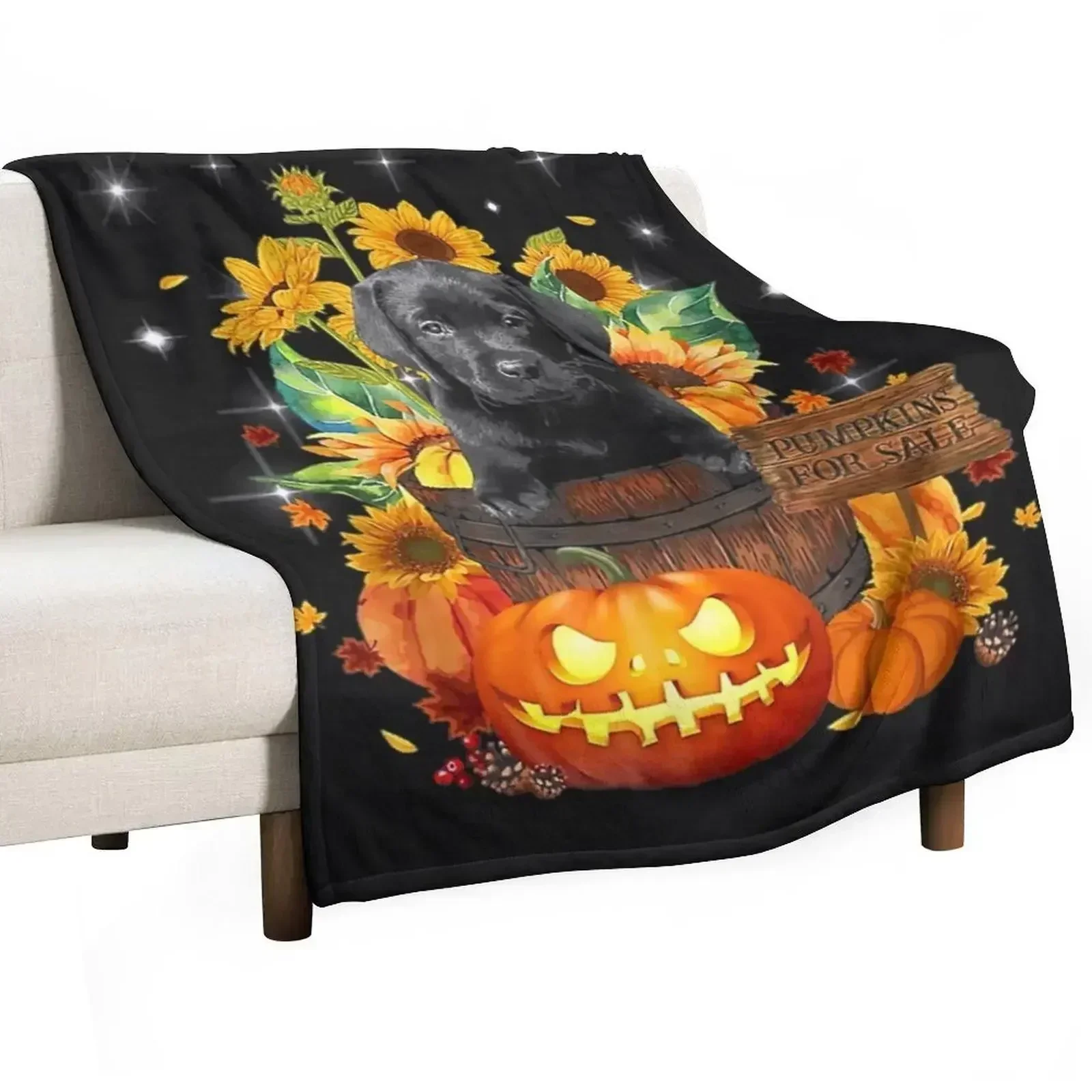 Bucket Black Labrador Fall Halloween Pumpkin For Sale Throw Blanket Thin Soft Blanket for Summer Night Sleeping