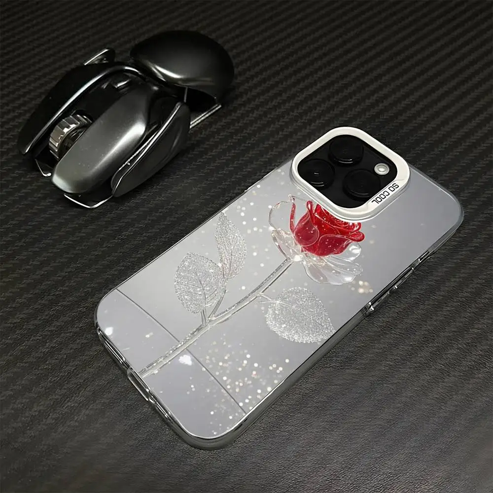 ファンシーでカラフルなガラス調ローズ柄iPhoneケース (iPhone 16、15、14、13、12、11、Mini、Pro、MAX対応) ホワイトマット耐衝撃カバー