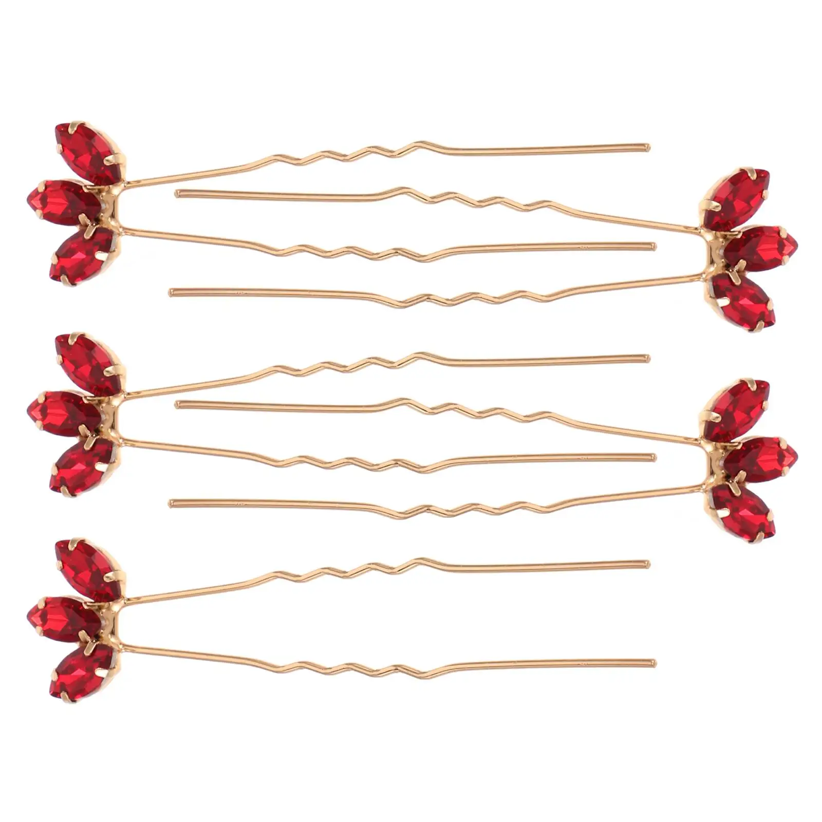 

5pcs U Hairpin Red Rhinestone Burgundy Accessories Bridal Prom Vampire Hair Accessories Elegant Durable Zinc Alloy Hair Jewelry