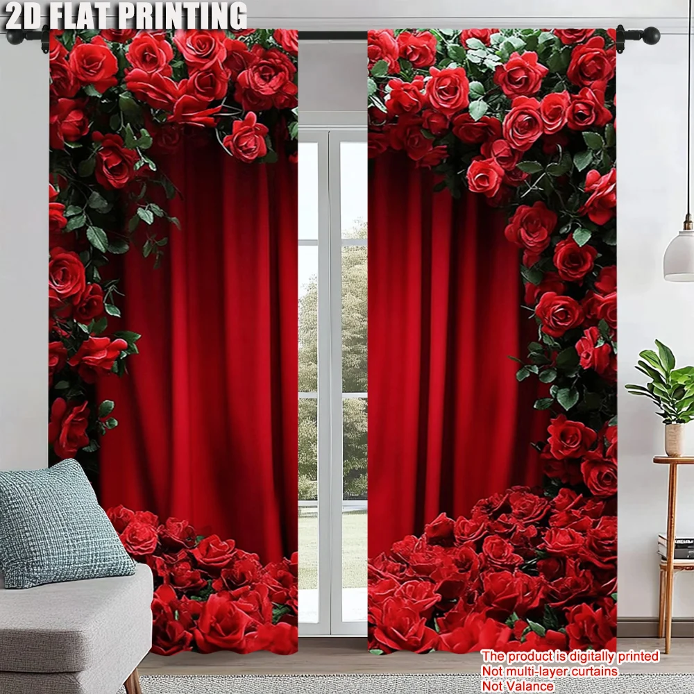 

2Pcs Red Rose Floral Elegant Window Curtain Suitable For Bedroom Living Room Dining Room Study Office Window Drapes Design For