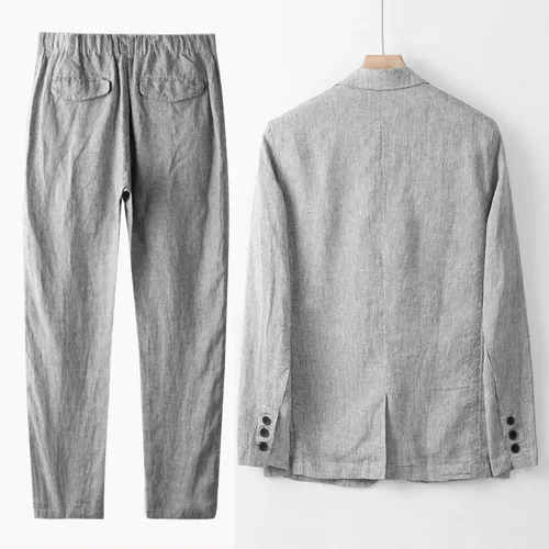 Imagen 2 del producto Traje de oficina de verano para hombre: chaqueta ajustada aireada y pantalones de vestir cómodos de 2 piezas