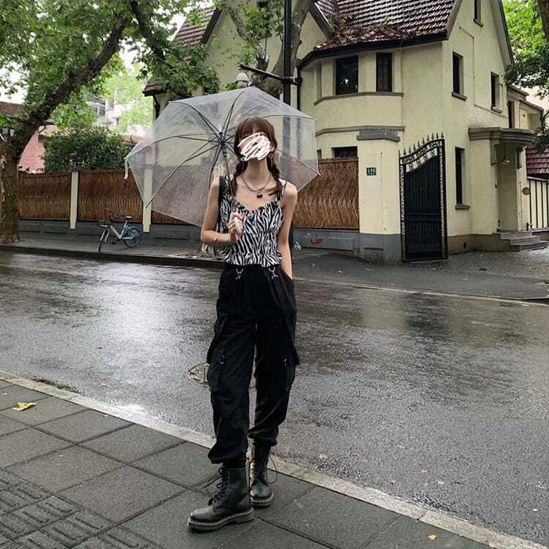 Gothic Cargo Pants Women Harajuku Black Korean High Waist Bf Hip Hop Streetwear Wide Leg Pants Loose Straight Jogging Trousers