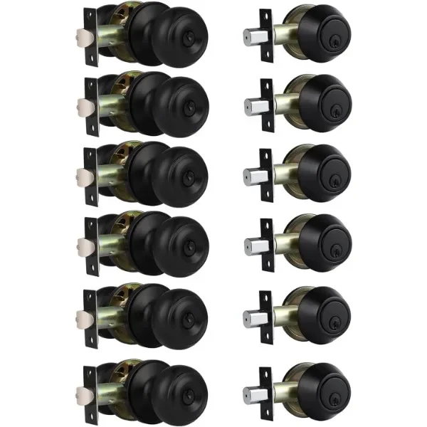 home improvement direct 6 Pack Keyed Alike Entry Door Knobs and Single Cylinder Deadbolt Lock Combo Set Security