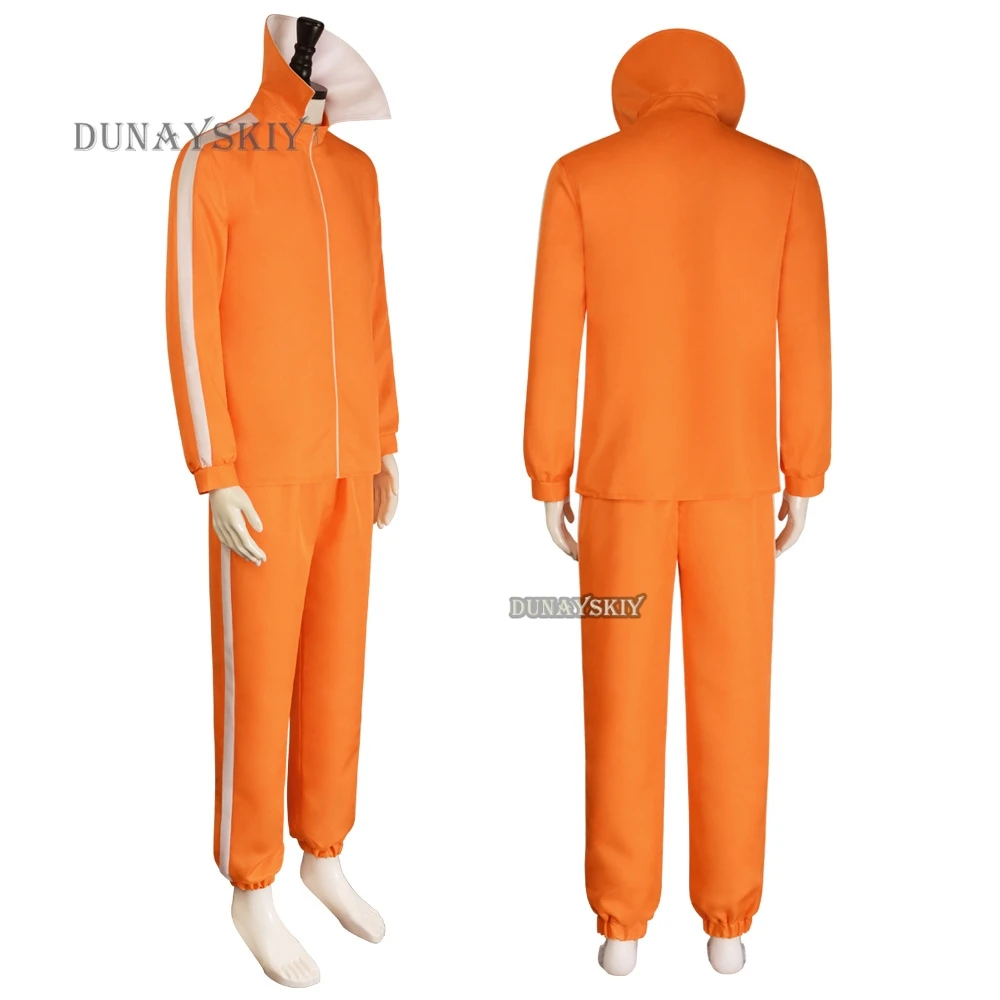 Traje de Cosplay de Vector de película naranja, conjunto de pantalón y gafas, peluca en forma de seta, traje de fiesta de Halloween