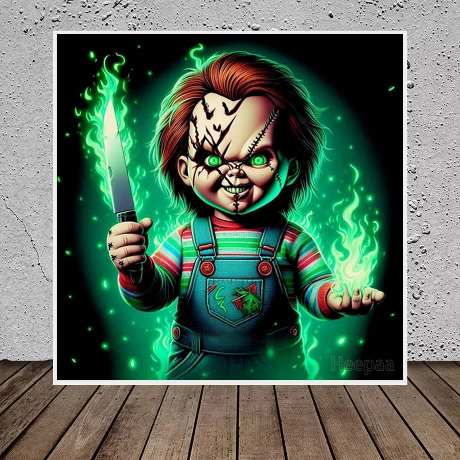 Horror Chucky&Bride Of Chucky Cartoon Pittura diamante Arte Film di Halloween Gioco per bambini Punto croce Ricamo Decorazioni per la casa Regalo