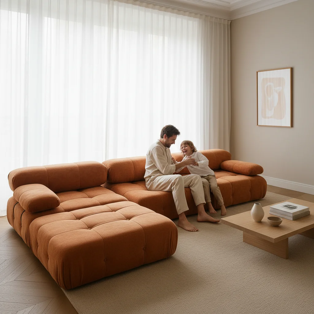 #Luxury Mario Cream Velvet Modular Sofa Set Minimalist Designer Style Sponge Sheep Cake Shaped Living Room Combination Sofa
