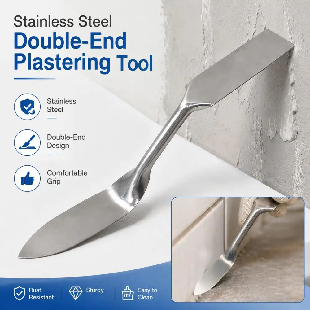 Stainless Steel Double-headed Mud Plastering Trowel Trowel Wall Brick Trowel Mason Tools For Seam Repair & Cleaning