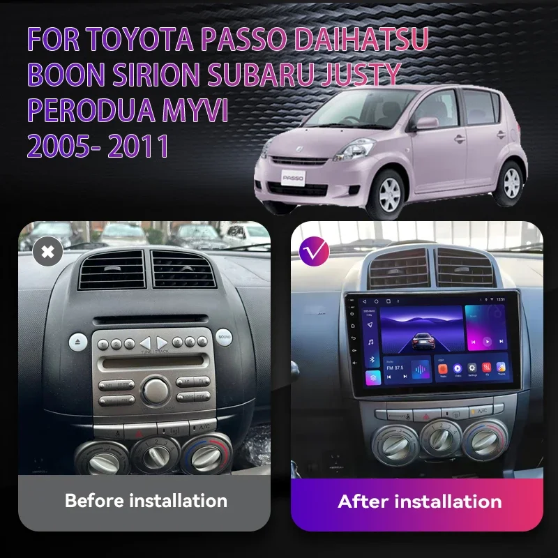 Android 13 Carplay Auto Car Radio For Toyota Passo XC10 For Daihatsu Boon Sirion 2004 - 2010 Multimedia BT DSP Stereo GPS Radio
