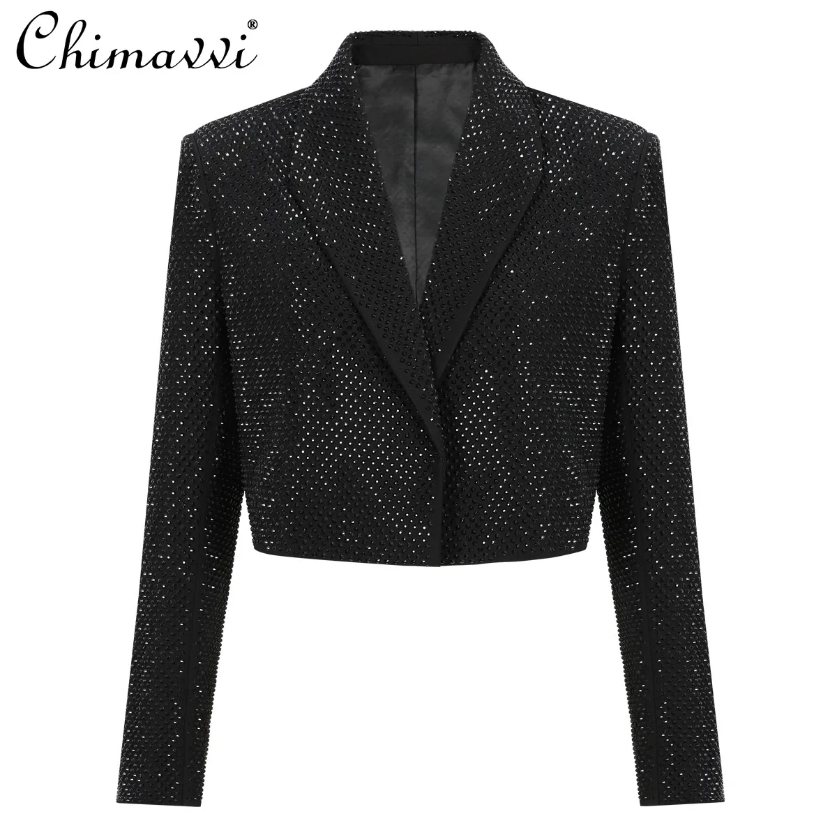 

High-end 2025 Spring Autumn New Fashion Heavy Hot Diamond Slim Women's Blazer Light Luxury Long Sleeve Banquet Short Suit Coat