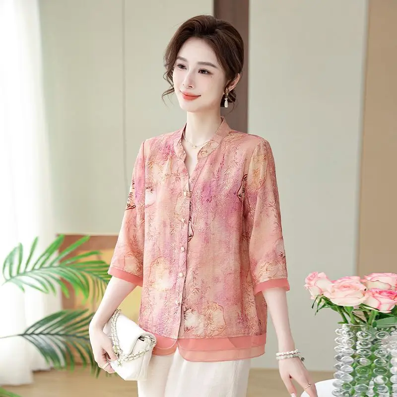 

New Style Chiffon Shirt for Middle-aged and Elderly Women