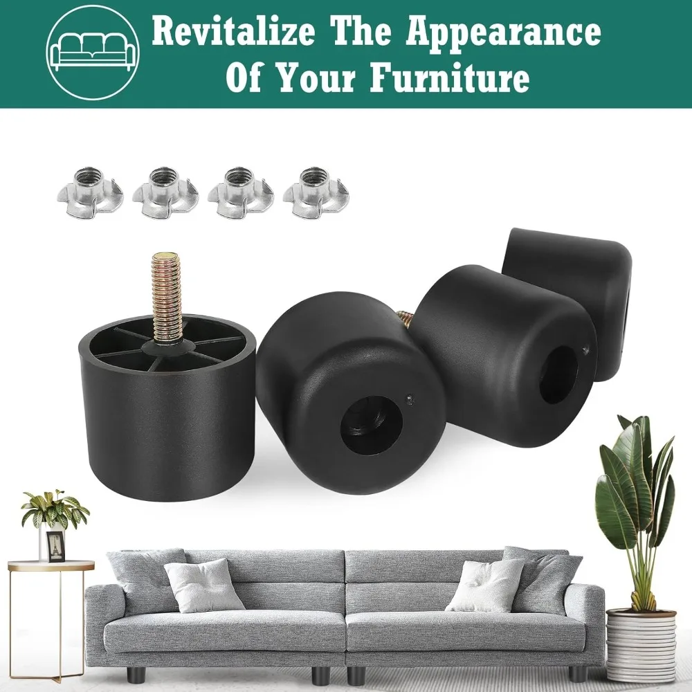Patas de plástico para muebles de 1-1/2 pulgadas, patas de mesa cónicas redondas, patas de sofá negras, patas de repuesto con pernos de suspensión M8 para mesa de sofá