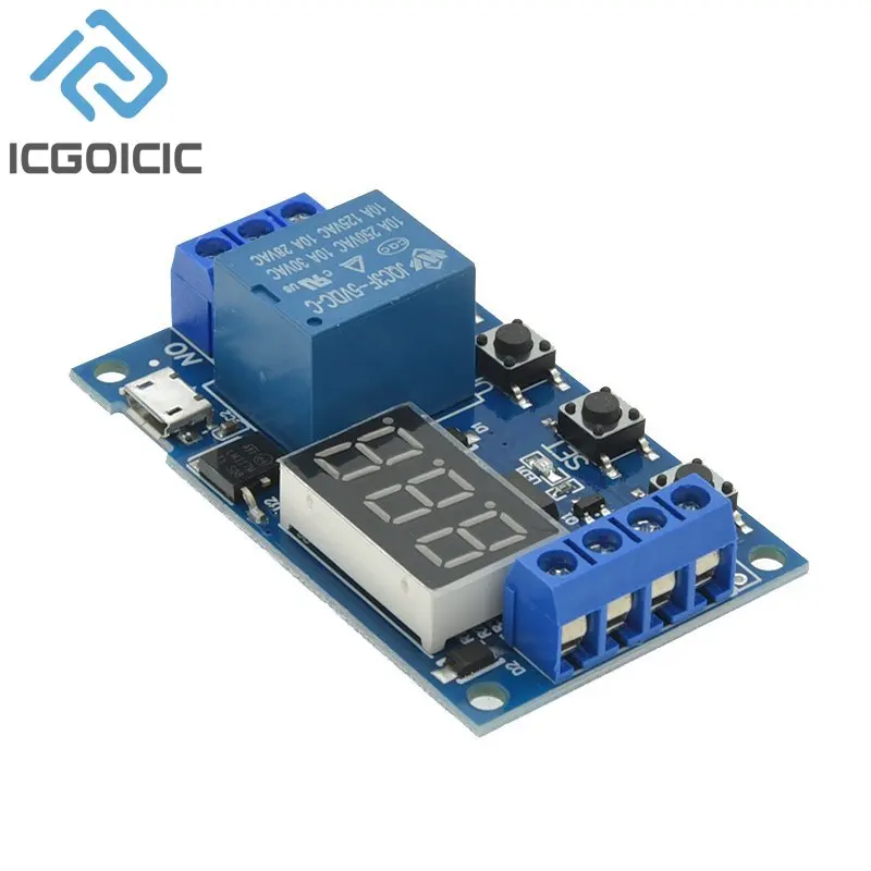 1 Channel 5V Relay 6-30V Relay Module OFF/ON Switch Trigger Time Delay Circuit Timer Cycle 999 minutes Adjustable XY-J02