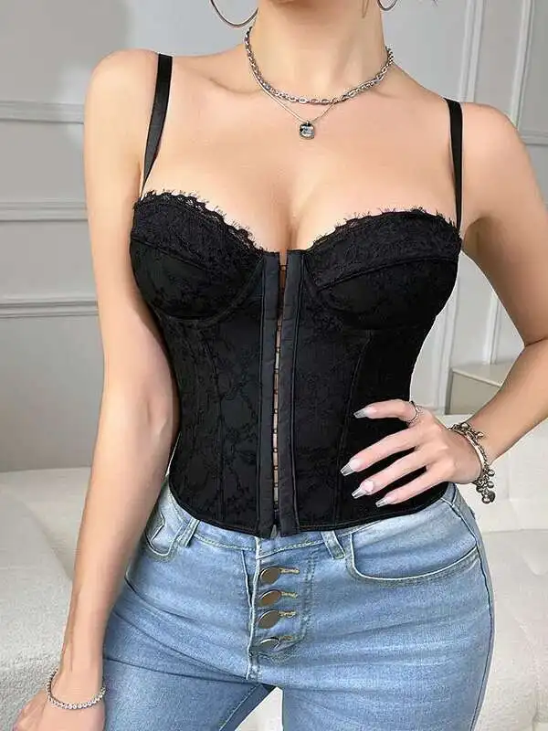 مثير الدانتيل شبكة بلون زهرة التطريز Vset الجوف خارج عارية الذراعين العميق الخامس الحمالات سترة دون أكمام الساحرة أنيقة V0KP #2