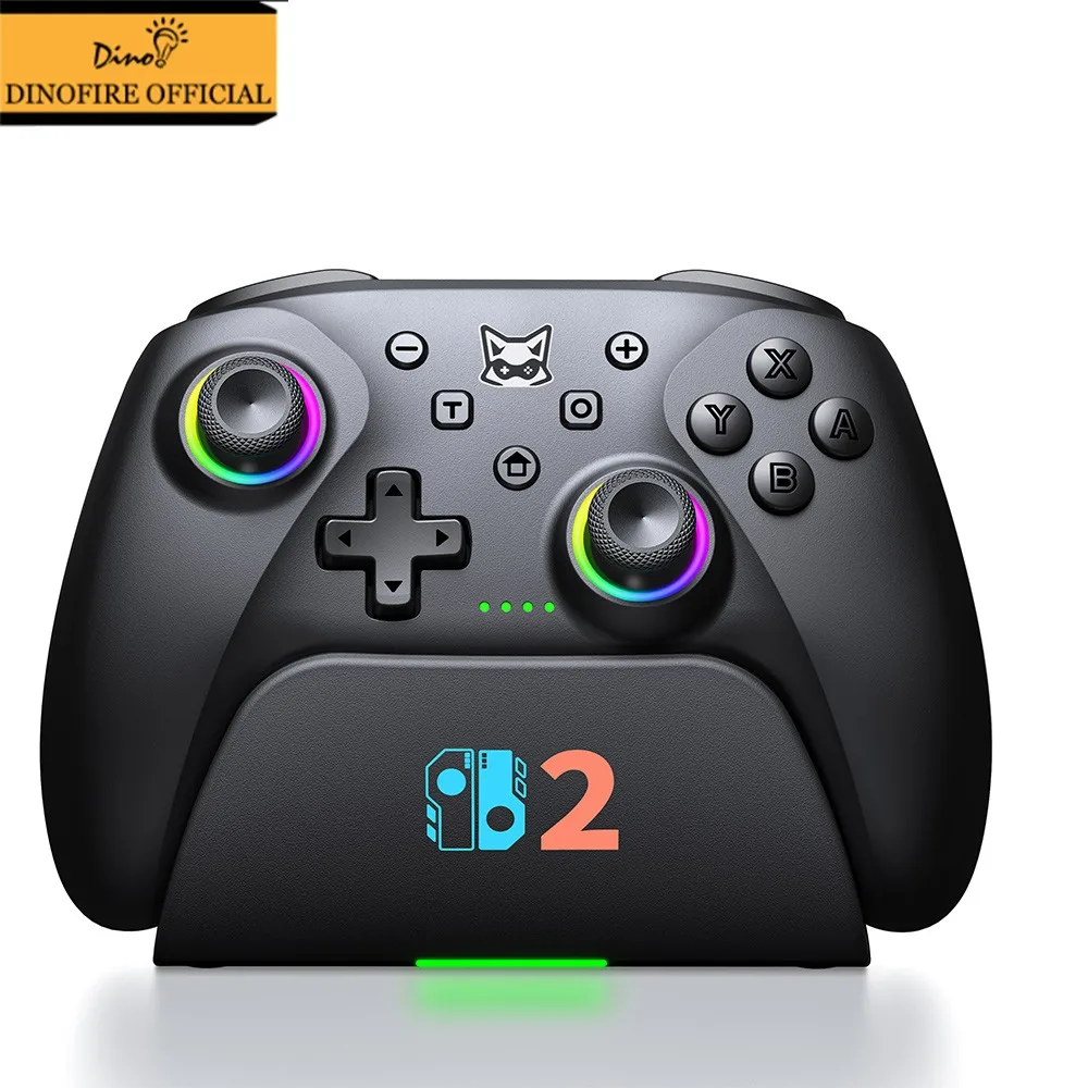Dinofire PC Gaming Controller RGB Gamepad for Windows PC,Switch, Switch 2,Android&iOS With Hall Effect Joysticks & Triggers