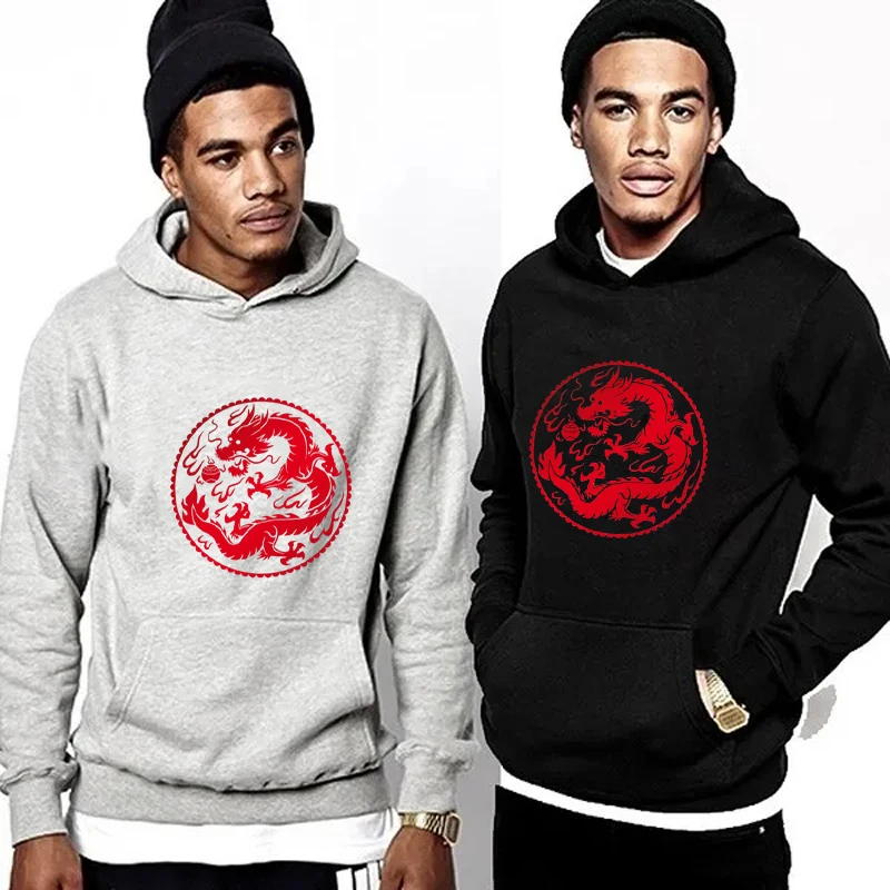 

Chinese Dragon Printed Fashion Hoodies Hip Hop Men's Comfortable Cotton Sweater Women Vintage High Street Autumn Gothic Clothes