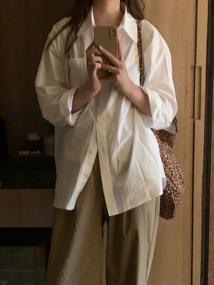 

Классический корейский Sle из чистого хлопка Long Sve White irt, удобный для поездок на работу, дышащий легкий женский воротник irt