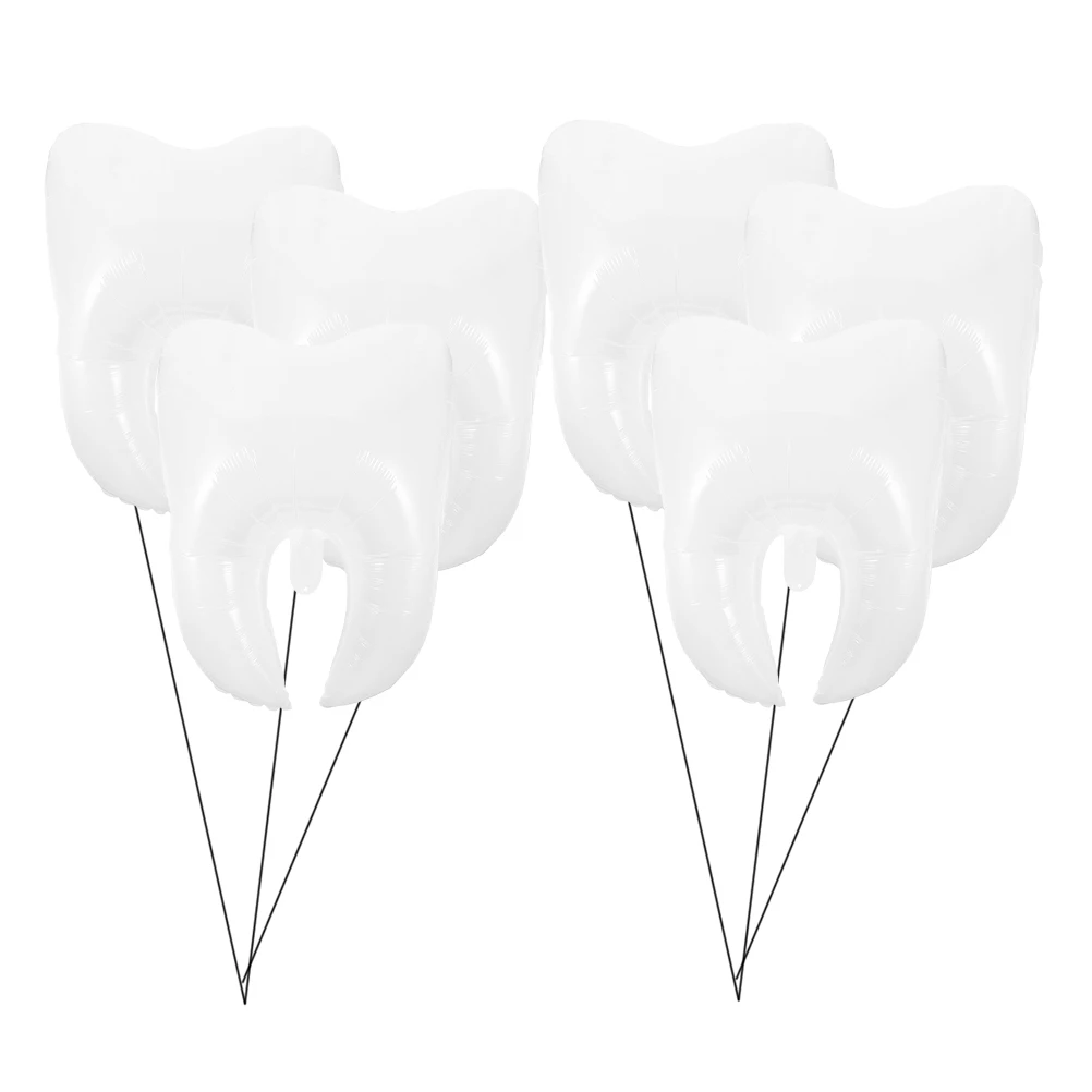 

6 Pcs Tooth Balloon White Baby Shower Balloons Birthday Party Decorations Rose Gold