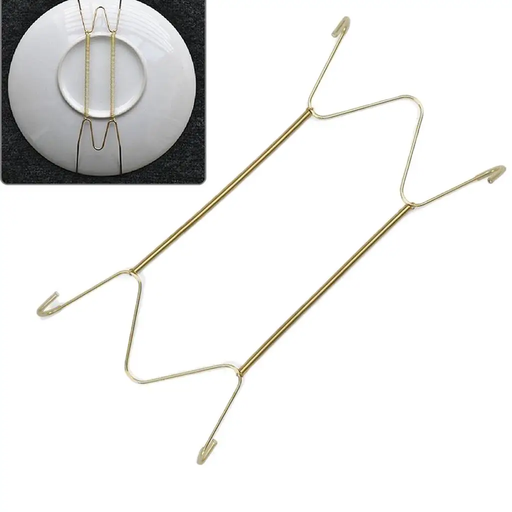 Plate Storage Spring Rack Gold Stainless Steel Invisible Plate Hangers Wall Mounted Hooks for Antique China Display