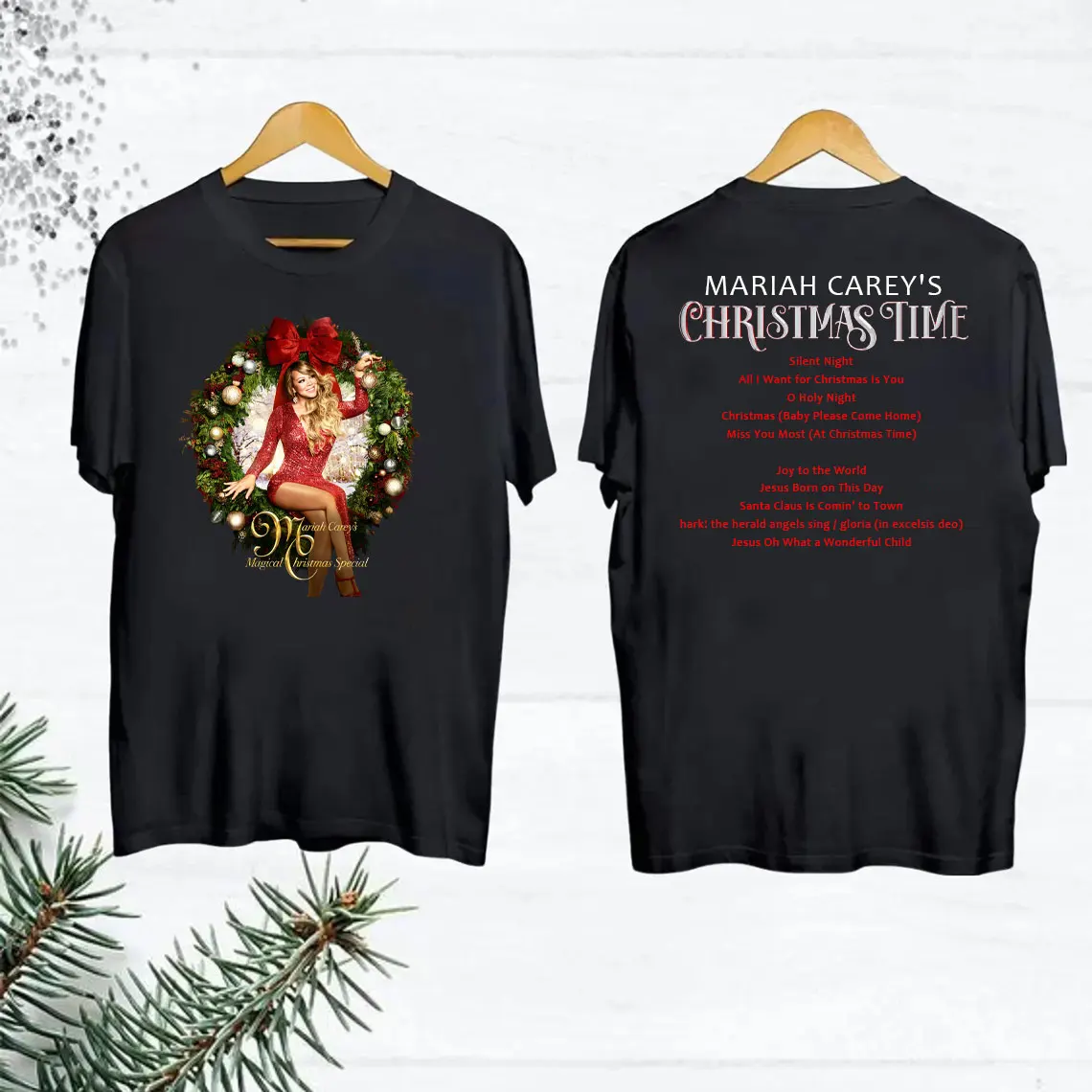 

Merry Christmas Mariah Carey Christmas Print T-shirt Top Neutral Trend Harajuku Tops Women Shirt Graphic Large Cotton T-shirt