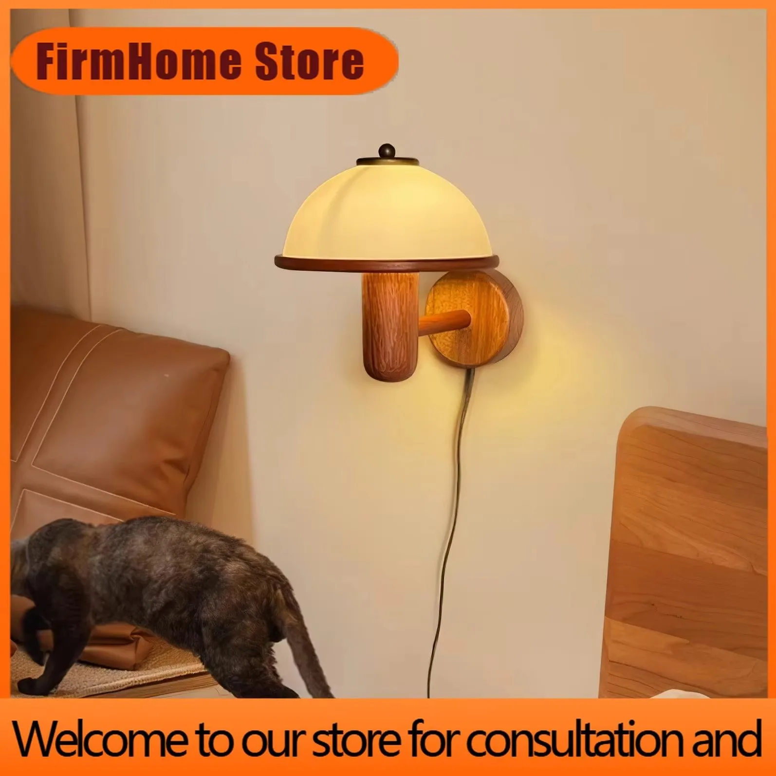 FirmHome StoreKorean Retro Solid Wood Bedside Medieval Wall Lamp Nordic Bedroom Living Room Decoration Ins Girl Wall Lamp