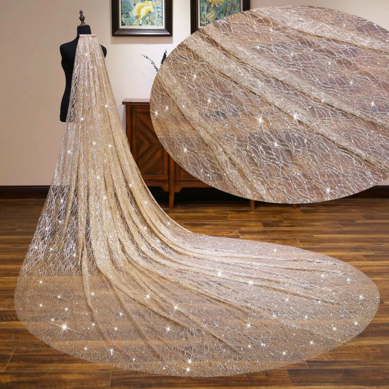 Sparkly Luxurious Long Cathedral Veil Bling Bridal Wedding Veils 3.5M Gold with Comb Vestido De Noiva 2023 Accessories For Bride