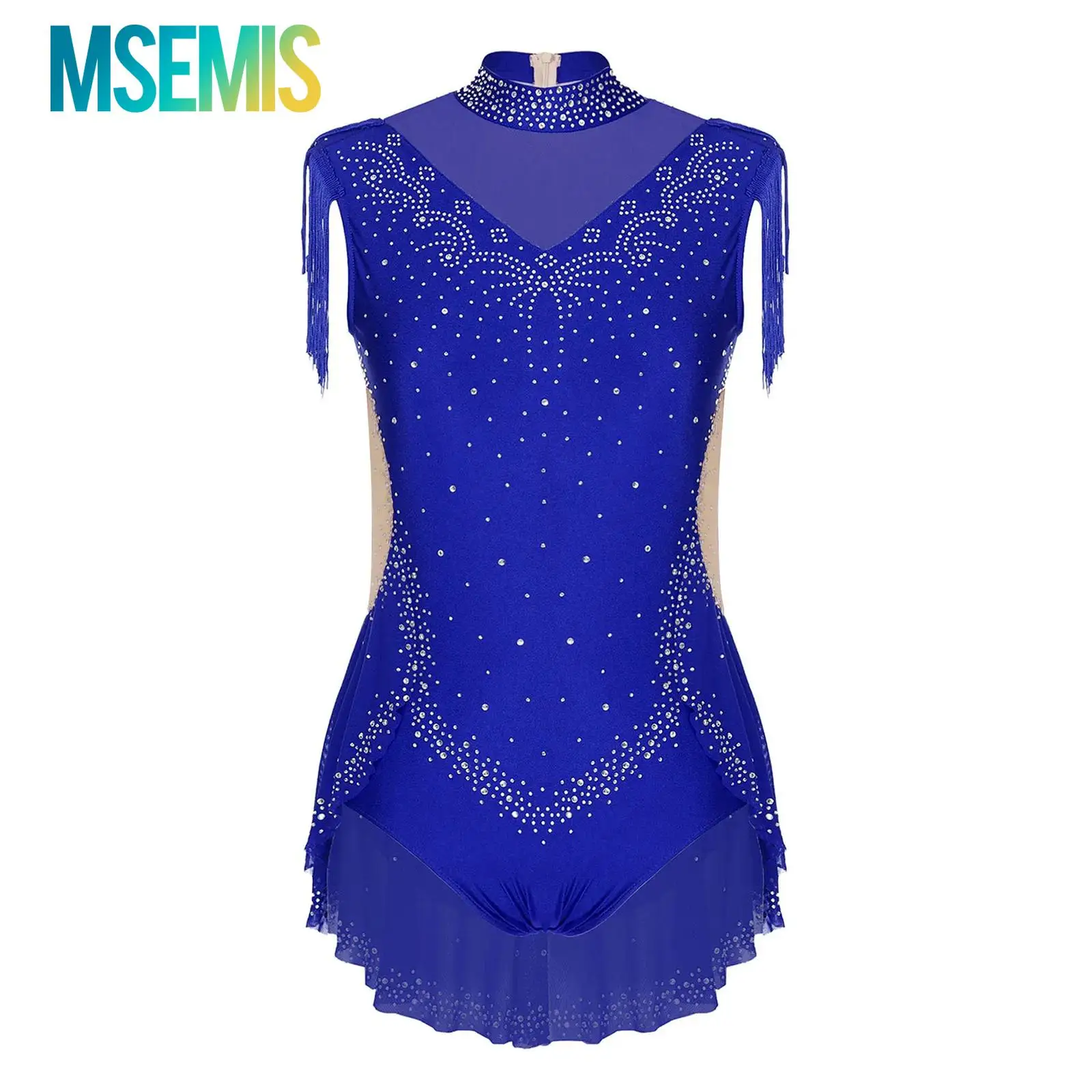 أطفال بنات تألق الراين الجمباز الشكل التزلج الباليه اللاتينية ملابس رقص الجمباز زي بقماش شفاف شرابة متجنب ارتداءها #1