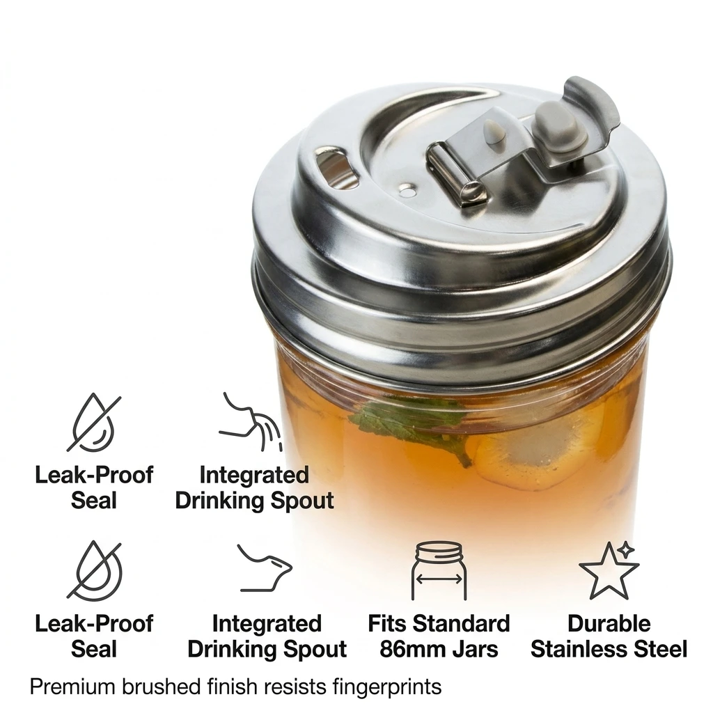 Juice Jar Lid 86mm Wide Mouth Stainless Steel Replacement Cap Leak Proof Drink Top for Cold Brew Tea Yogurt Glass Jars