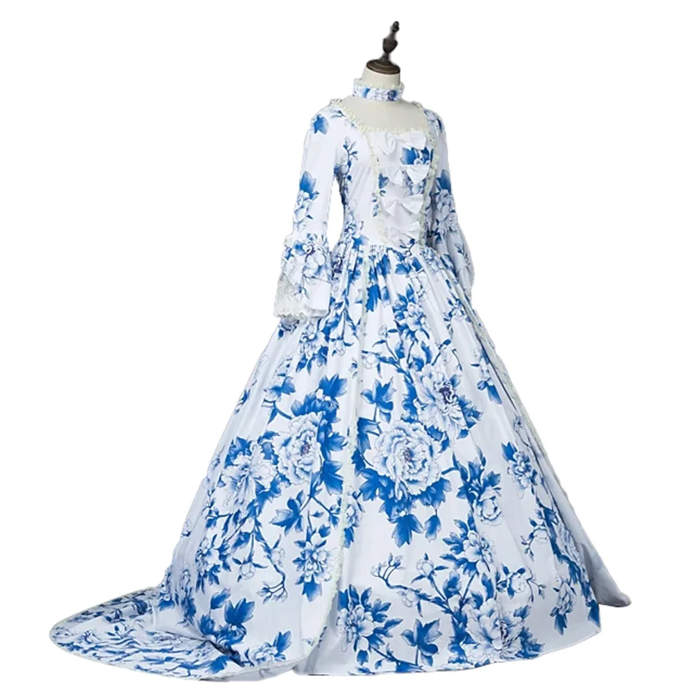 Women's Blue Floral  Rococo Victorian Maria Antonietta  Dress Renaissance Party  Ball Gown image 3