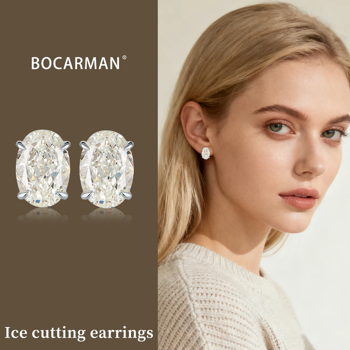 

S925 sterling silver plated platinum and golden Oval earrings classic style Excellent ice cut white G zircon earrings for women