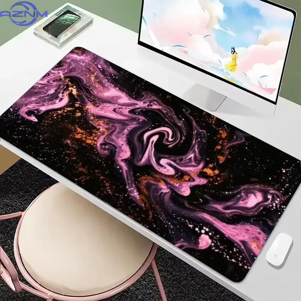 Pink Purple Swirl Star Large Gaming Desk Mat Extended Mouse Pad Smooth Cloth Surface Non-Slip Stitched Edge Washable for PC Lapt
