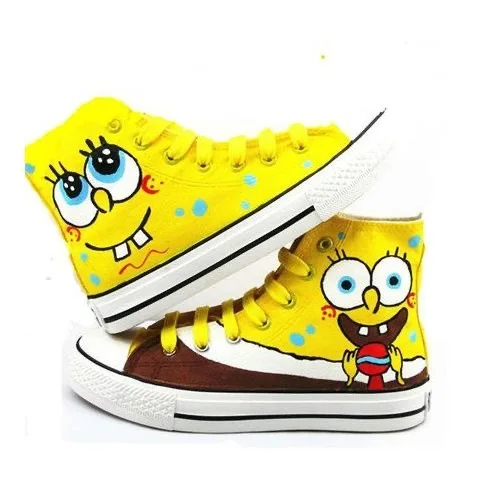 

SpongeBob SquarePants, Big Star, High Top Canvas Shoes, Hand drawn Shoes for Male and Female Students, Board Shoes