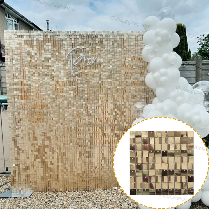 12 Stück schimmernde Wandhintergrund, silberfarben, quadratisch, mit Pailletten, schimmerndes Wandpaneel für Geburtstag, Hochzeit, Babyparty, Party-Hintergründe – Detail 26
